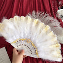 GobekUsa Elegant Gemstone Handle Lace Fan for Dark Gothic Court Party