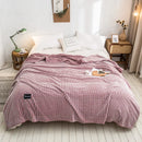 GobekUsa Gray Plaid Coral Fleece Bed Blanket - Single/Queen/King Size Cozy Flannel Bedspread
