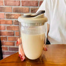 GobekUsa Double Deck Insulated Glass Coffee Mug With Lid Heat Resistant Water Cup