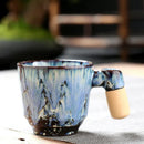 GobekUsa Ceramic Latte Mug with Wooden Handle for Coffee and Tea Menstruum