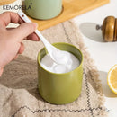GobekUsa Japanese Retro Ceramic Seasoning Jar Set with Tray - 3-Piece Kitchen Organizer