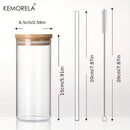 GobekUsa 4-Piece Set Clear Glass Tumbler Cups with Bamboo Lids and Straws - 600ML