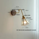 GobekUsa Clear Glass LED Wall Sconce Pull Chain Switch Rotate Arm Walnut Wood Stair Light