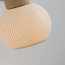 GobekUsa Ceramic LED Wall Lights with Pull Chain Switch, Modern Wood Base Bedside Lamp