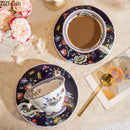GobekUsa Flowers Pattern Ceramic Cup & Saucer Set for Dining Table, Coffee, Tea, Juice