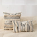 GobekUsa Boho Tufted Fringed Black White Geometry Printed 45x45cm Pillowcase