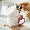 GobekUsa Bowknot Handle Porcelain Coffee Mug Set - Pearl Glazed Tea Cup Juice Cup