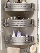 GobekUsa Corner Shelf with Towel Bar Hook, Aluminum Organizer for Bathroom and Kitchen