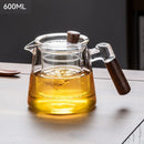 GobekUsa Glass Tea Set with Wooden Handle Teapot on Retro Glass Tray