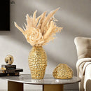 GobekUsa Golden Wrinkle Ceramic Vase - Desk Decoration, Gold-plated Floral Pots for Aesthetic Room Decor