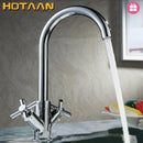GobekUsa Kitchen Mixer Tap | Dual Handle Cold Hot Water Swivel Faucet