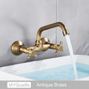 GobekUsa Antique Brass Dual Handle Wall Mount Kitchen Faucet