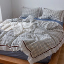 GobekUsa Korean Seersucker Lace Ruffles Bedding Set for Girls