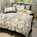 GobekUsa Black White Printed Bed Skirt Bedding Set - Cozy Skin Friendly Linens