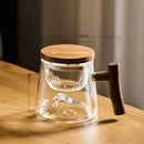 GobekUsa Glass Tea Cup Set with Wood Handle: High Quality & Heat Resistant Puer Cups