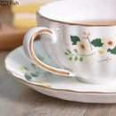 GobekUsa Elegant Gold Flower Cup & Saucer Set - Delicate Porcelain Tea Coffee Mug