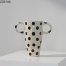 GobekUsa Black Polka Dot Ceramic Vase for Table Flower Arrangement and Room Decor