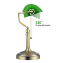 GobekUsa Green Glass Bankers Desk Lamp with USB Charging Port and Pull Chain Switch