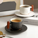 GobekUsa 130ml Blue Ceramic Retro Coffee Cup with Saucer, Wooden Handle