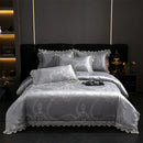 GobekUsa Golden Jacquard Cotton Lace Bedding Set - Silky Soft Duvet Cover, Flat Sheet, Pillowcase