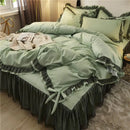 GobekUsa Korean Bed Skirt Set with Ruffled Edges - Solid, Skin-Friendly Bedding Kit