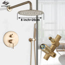 GobekUsa Gold Shower Faucet with Rainfall Head and Hand Sprayer - Wall Mount Mixer Set
