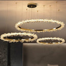 GobekUsa Golden Round Crystal Chandelier | Nordic Luxury LED Halo Chandelier for Living Room