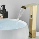 GobekUsa Gold Sensor Waterfall Basin Faucet Automatic Touchless Hot Cold Mixer Bathroom