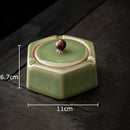 GobekUsa Geometric Green Ceramic Ashtray - Desk Decoration and Smoking Accessory