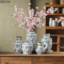 GobekUsa Blue White Porcelain Vase Hydroponic Ceramic Flower Pot Room Decor