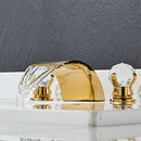 GobekUsa Black Basin Faucet: Brass Gold Crystal Sink Faucet, 3 Hole Waterfall Tap