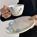 GobekUsa 3D Embossed Tulip Ceramic Coffee Mug - Handcrafted Irregular Flower Cup