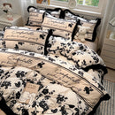 GobekUsa Korean Black White Hepburn Style Bedding Set with Lace Fitted Sheet Set