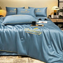GobekUsa Embroidered Ice Silk Summer Quilt Set with Pillowcases