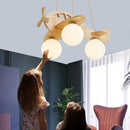 GobekUsa LED Wooden Aircraft Kids Chandelier Boys Girls Room Decor Hanging Pendant Lights