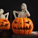GobekUsa Halloween Skull Pumpkin Skeleton Sculpture Resin Home Decor Statuette