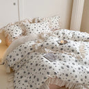 GobekUsa French Lace Ruffles Floral 100% Cotton Bedding Set with Duvet Cover, Sheet, Pillowcases