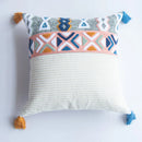 GobekUsa Embroidered Blue Tufted Boho Pillow Cover with Tassel, Lumbar Decorative Cushion