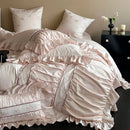 GobekUsa 1000TC Cotton Flowers Embroidery Lace Ruffles Bedding Set