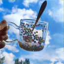 GobekUsa Double Wall Glass Cup with Heart Bubble Quicksand - 190ml - Creative Multicolor Mug