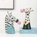 GobekUsa Animal Bust Succulent Vase Hand-Painted Resin Figure with Giraffe/Zebra/Bear/Panda Blowing Bubbles