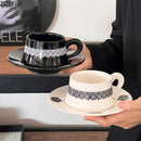 GobekUsa Black Flower Porcelain Cup & Saucer Set, Elegant Coffee Mug for Dining & Afternoon Tea