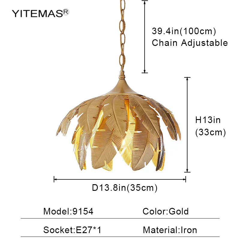 GobekUsa Gold Leaves Chandelier Small Pendant Lighting for Kitchen Island Hallway E27 Socket, photo 6 of 7