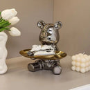 GobekUsa Bear Doll Storage Tray Piggy Bank Snacks Makeup Key Holder Home Decor Accessory