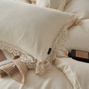GobekUsa Lace Edge Cotton Bedding Set for Soft Skin with Duvet, Sheets, and Pillowcases