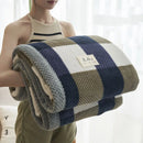 GobekUsa Japanese Striped Coral Fleece Blanket: Warm Sofa Cover, Office Nap Shawl, All Seasons