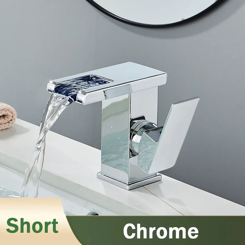 GobekUsa LED Black Waterfall Basin Faucet: Deck Mounted Hydroelectric Mixer Tap, photo 9 of 18
