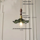 GobekUsa LED Adjustable Pendant Light Fixture Amber Glass Walnut Wood Bar Hanging Lamp