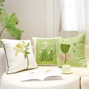 GobekUsa Green Embroidered Cotton Cushion Cover, Rustic Throw Pillowcase for Living Room Sofa