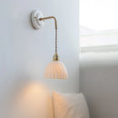 GobekUsa Ceramic Wall Sconce with Copper Arm | Pull Chain Switch LED Bedroom Lamp